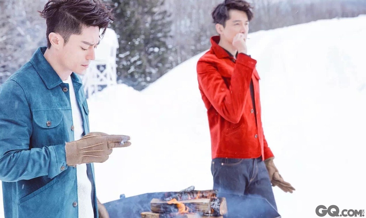 最后，就是某时尚杂志推出的“冬季恋哥”主题，胡霍去北海道拍摄写真，放张花絮动图你们感受一下吧。