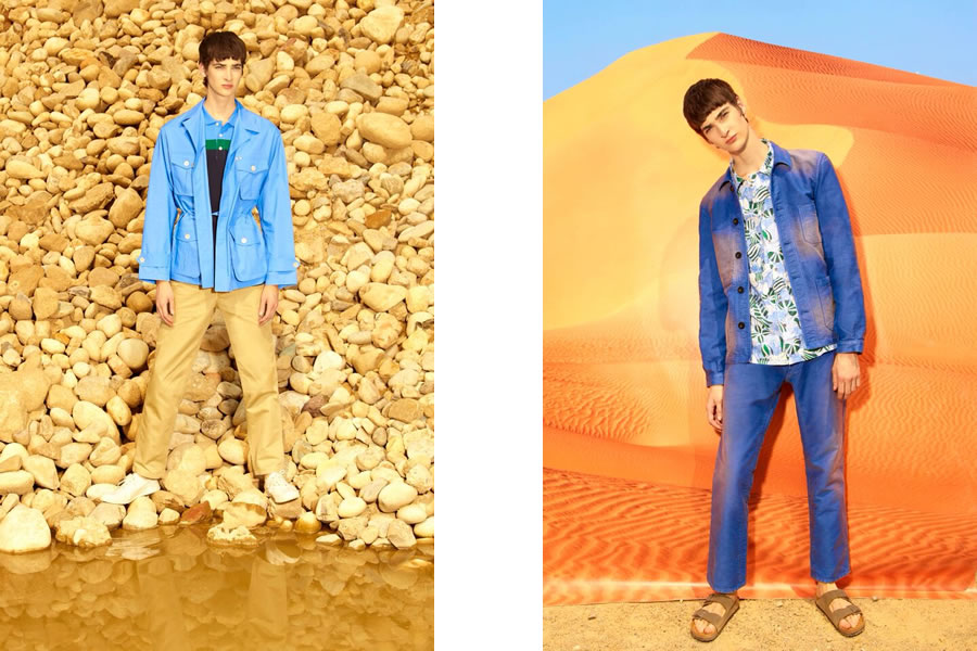 法国男装品牌Maison Kitsune擅长用色彩演绎着时尚与潮流。本季选用稚嫩面庞的男模，变幻沙漠的场景。五彩的服装让“单调”的背景添了活力，大部分运用蓝色与红色，更有青春的活力。