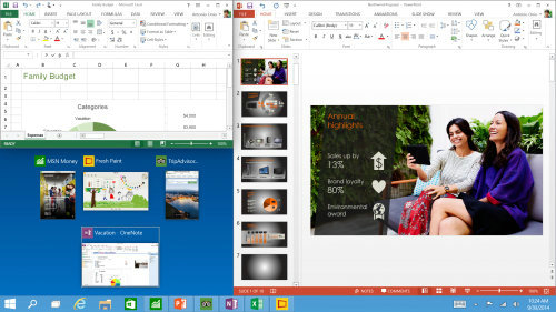 NO.6 Snap Assist

Windows 10的全新Snap Assist当有窗口停靠在桌面一侧之后，Snap Assist便会将余下窗口集中显示出来，供用户进一步安排桌面布局。
