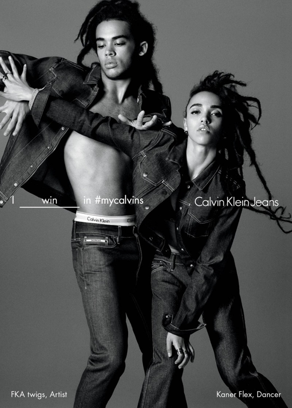Calvin Klein Jeans本季广告大片携手歌手FKA twigs与英国舞者Kaner Flex拍摄，将艺术与时尚完美融合。大片上搭配有时尚宣言，显示着Calvin Klein Jeans的时尚态度与生活态度。黑白色的大片，没有色彩的纷扰，让人专注于舞者的身姿与服装的线条。