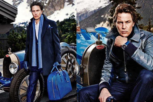 德国品牌Bugatti，推出了2015秋冬男装型录，成熟男士的风度，从蓝色的皮衣、大衣、以及西裤中，展露无遗。设计选取高档面料，具有光泽感。天鹅绒的礼服映出的缕缕光芒，散发着幽然的魅力。