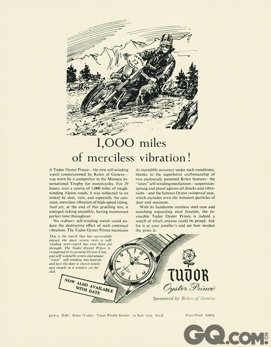 1926 年2 月，制表及钟表经销商“Veuve de Philippe Hüther”为汉斯•威尔斯多夫（Hans Wilsdorf ）注册“The Tudor ”商标。
品牌于日内瓦成立，威尔斯多夫从经销商处取得独家使用权。
1932首批帝舵腕表在澳大利亚推出
首批表盘上有“TUDOR ”字样的腕表，其中英文字母“T”的横线较长，跨越其他字母。部份珍稀表款更有劳力士字样。劳力士在帝舵表尚未获自主经营权前，为帝舵表的技术及美学品质作保证。帝舵腕表包含男装及女装表款，外形多以长方形、酒桶形或斜切边缘设计。1932 年，供澳大利亚市场销售的帝舵腕表独家供货给Willis 公司，该公司亦受委托将腕表分销至全国最顶级的珠宝店。