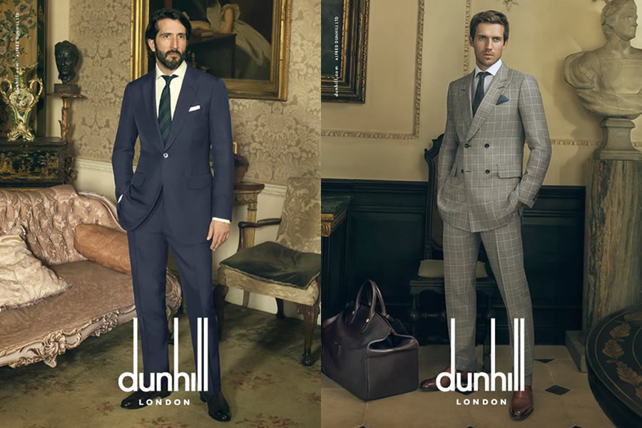 权威男士的奢侈品牌Dunhill，设计的服装拥有艺术品的观赏性，每一件都是一幅精美的作品。本季男装运用粉色、双排扣，凸显出年轻的气质。流线型的窄肩与收腰束身的设计，具备现代摩登感。