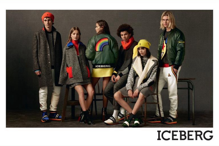 Iceberg为了融入社交媒体时代，本季大片发布在Instagram后，吸引了300,000人的关注。本季设计以冬季的主打色——黑色、驼色、军绿色为底色，添加了红蓝黄点缀在袖口、衣摆出，立刻显出与众不同，洋溢着青春欢快的时尚态度。
