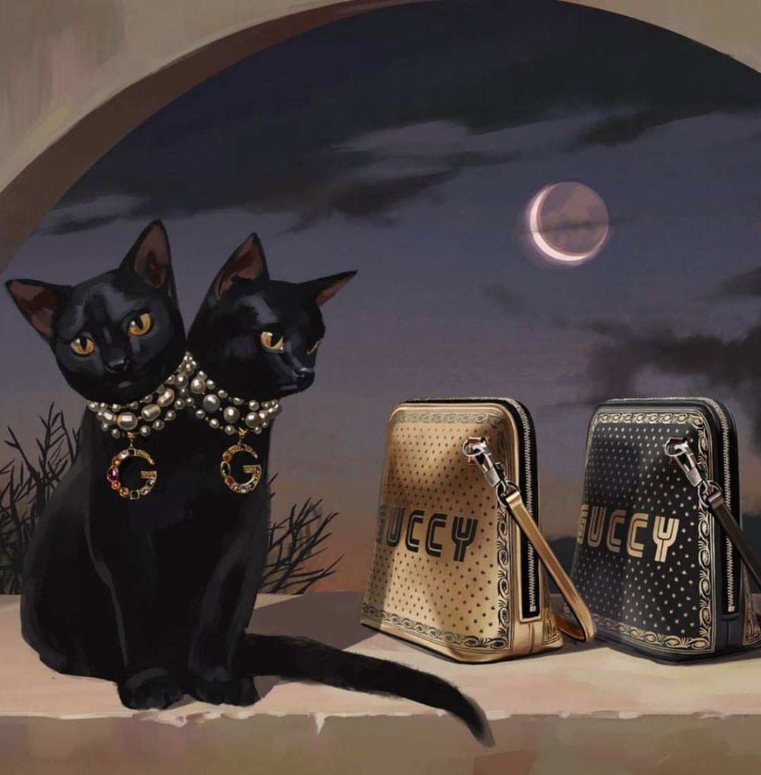 比如gucci这款出自18春夏秀场的包袋,"guccy"系列字体灵感来源于sega