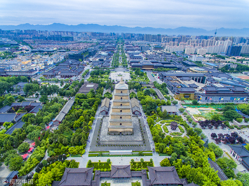 陕西,航拍大雁塔全景陕西西安,大唐芙蓉园.西安.